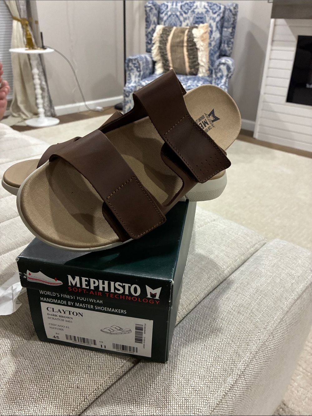 Mephisto Men's Dark Brown Dual-Strap Leather Sandals